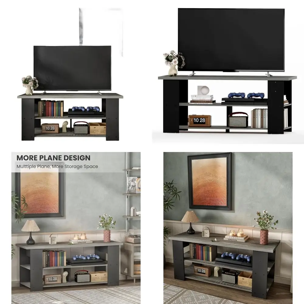 

Wooden 55 TV Stand with Storage and 2 Shelves for Living Room or Bedroom Entertainment