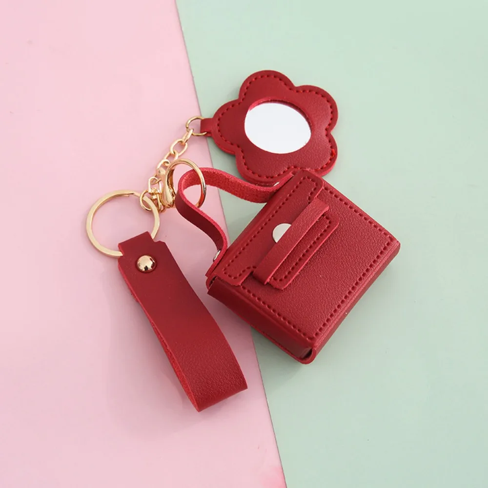 

Cute PU Leather Mini Bag Keychain Cartoon with Mirror Earphone Bag Keychain Girl Handbag Pendant Storage Bag