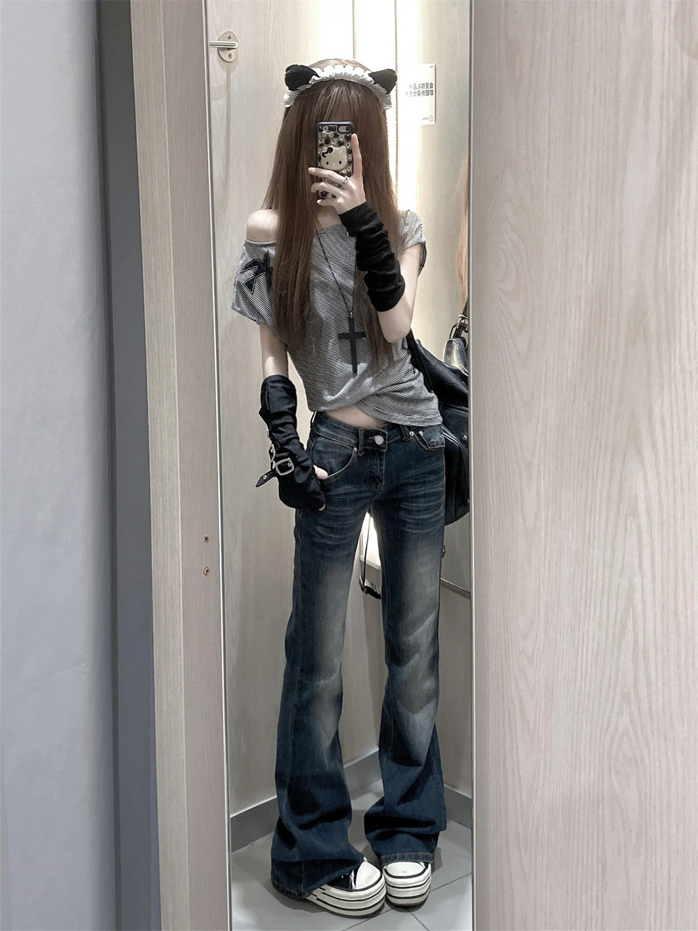 

Джинсы-клеш с низкой талией для женщин, удлиненные, винтажные, ретро, Y2K, джинсовые брюки с высокой талией, широкие штанины, повседневные, хлопковые