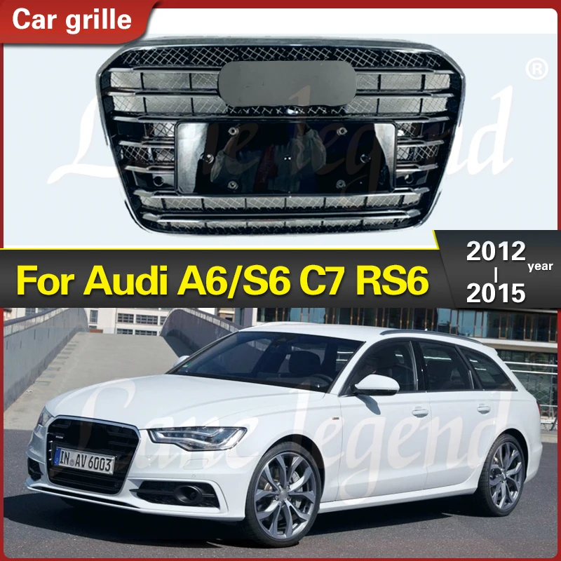 

High quality RS6 Style Black Chrome Car Front Bumper Hood Grill Grille Cover Trim Center Grille for Audi A6/S6 C7 2012-2015