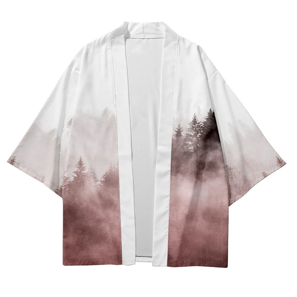 Chemise hawaïenne à imprimé forêt pour hommes et femmes, vêtements asiatiques, cardigan traditionnel Haori Kimono, Streetwear japonais, vêtements de plage