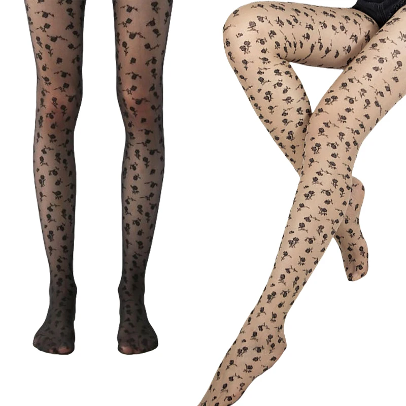 Summer Women Full Ditsy Floral Sheer Tights Little Flower Pantyhose in Black Size S-M Silk Stockings