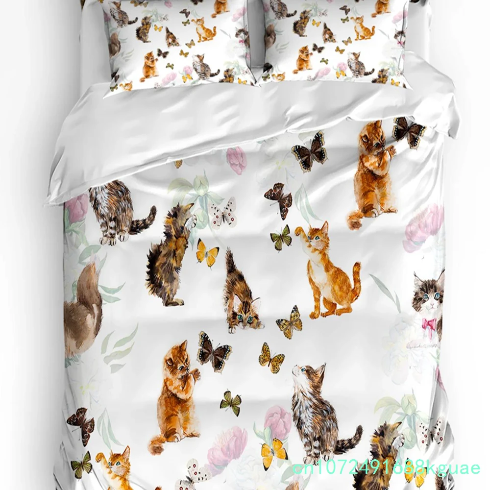 Cat Kitten Animal Black White Duvet Cover Bed Bedding Set Home Textile Quilt Cover Pillowcases Bedroom Bedding Set No Sheet