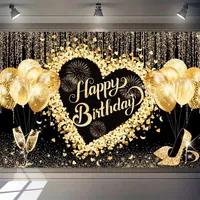 Fondo de cumpleaños para adultos de oro negro, globo con purpurina dorada, fiesta, retrato familiar, fotografía, telón de fondo, decoración de cumpleaños, pancarta