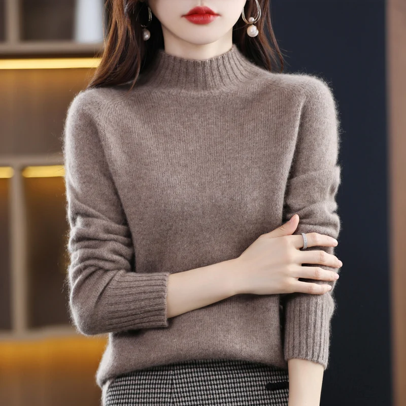 Merino Wool Knitting 100% Solid Color First-line Ready To Wear High-Quality Soft Fashion Multicolor Half High Neck Pullover