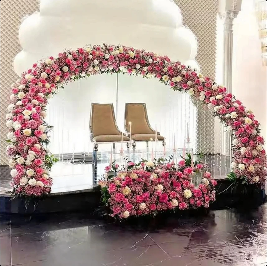 Popular Semicircular Arc Silver Stainless Steel Wedding Arch, Stage Background Frame, for Party Anniversary Ceremony Decoration