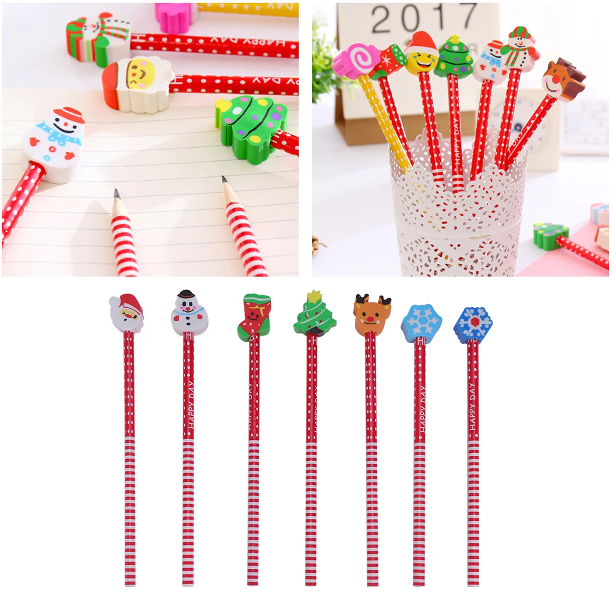 24 Pcs Whiteboard Eraser Christmas Pencil with Fashionable Cartoon Pencils Student