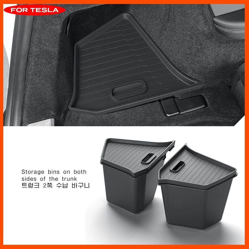 Trunk Side Storage Box Space Optimization Corrosion Resistant TPE Organizer Bins with Lids 1 Pair 2026 Tesla Model Y L LWB Trunk
