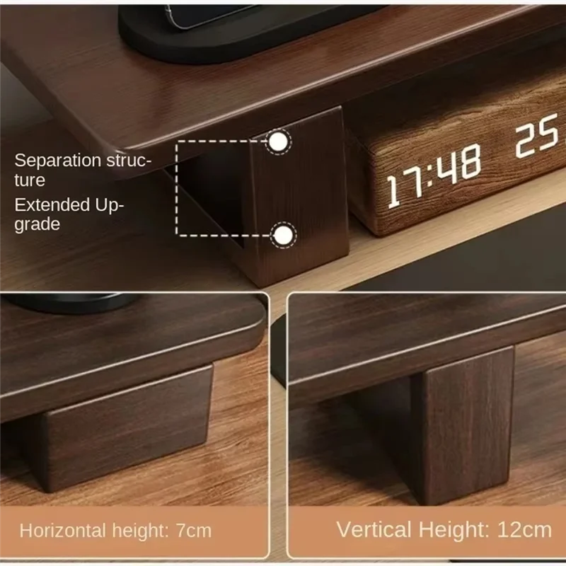 

AD-Computer Monitor Stand - Rubber Wood Desktop Base, Black Walnut Finish, Screen Storage Support