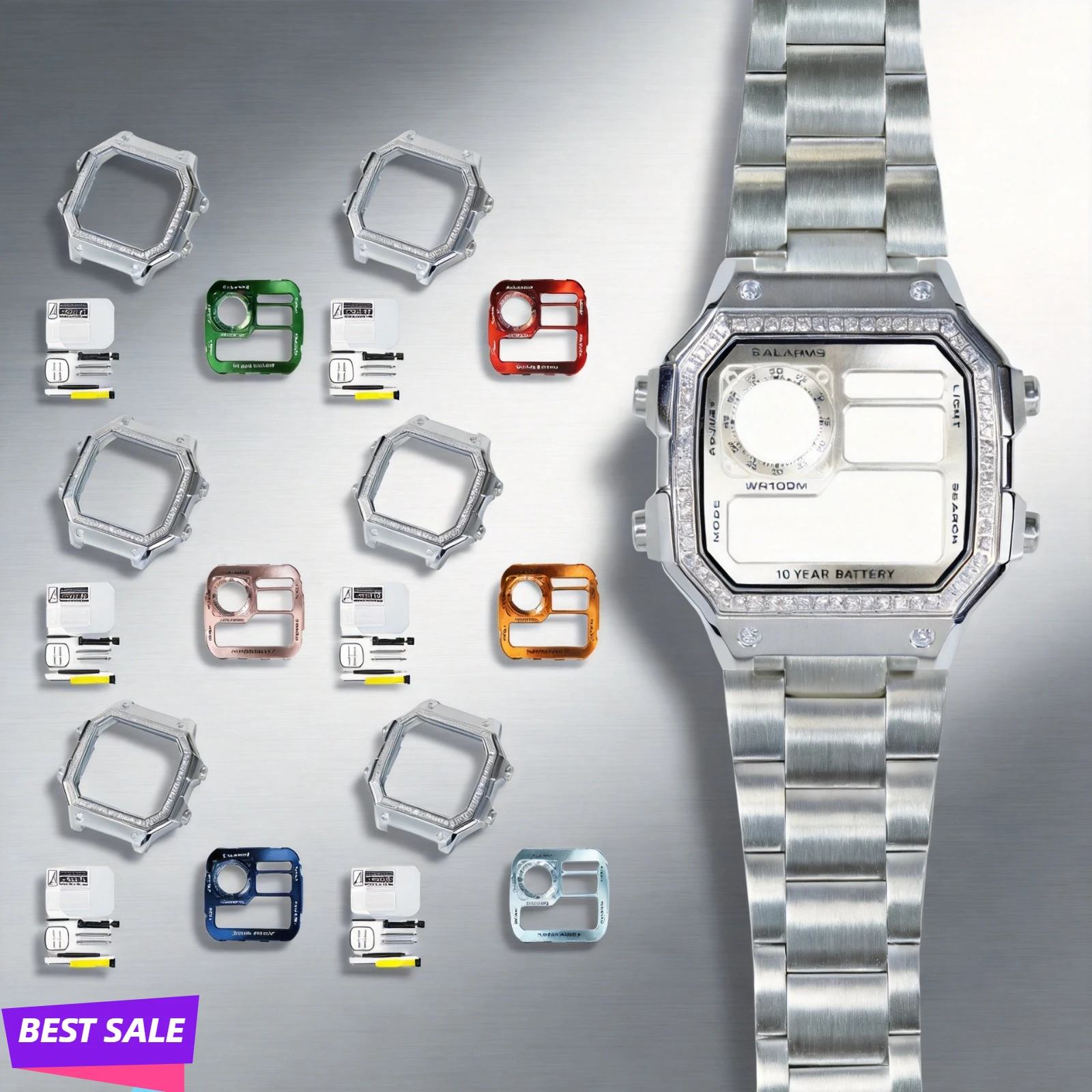 royale-upgrade-mod-parts-for-casio-ae1200-316lss-diamond-silver-watch-case-metal-faceplate-combo
