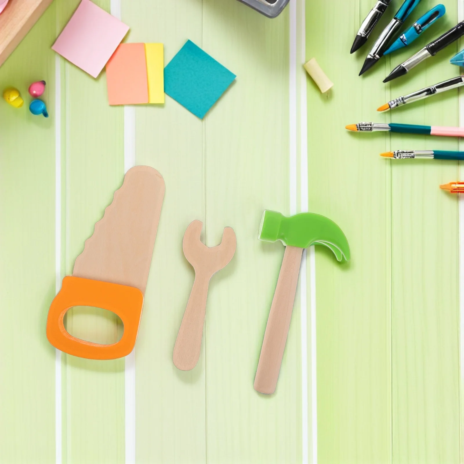 Martillo de juguete de madera de 3 uds: juego de herramientas de martillos de simulación para niños, juego de simulación, actividades de construcción, mazo, llave de sierra, caja de herramientas