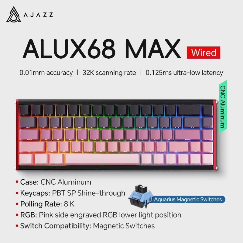 AJAZZ AK680 MAX Mechanische Tastatur HE Hall-Effekt-Schalter 60 % 8k/1K RGB Wired/Wireless Gaming Rapid Trigger Magnetische Tastatur 7