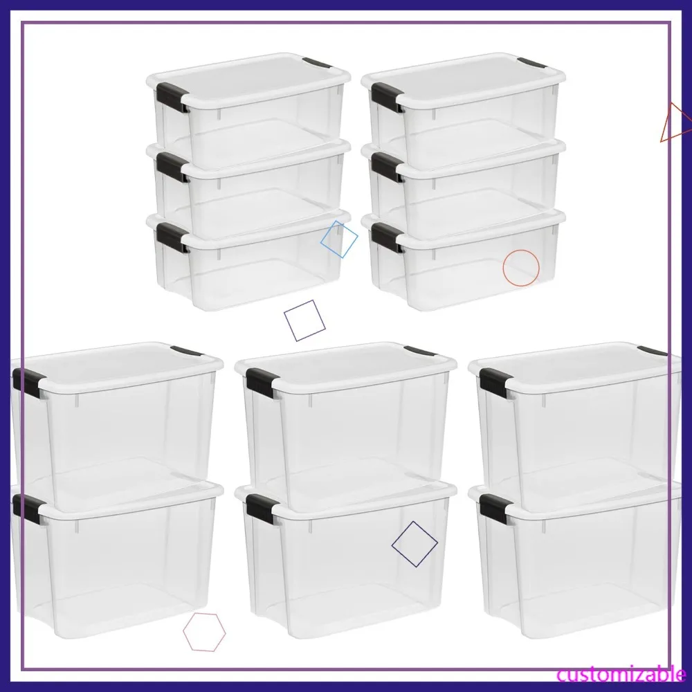 

Прозрачные пластиковые штабелируемые контейнеры для хранения с белыми защелкивающимися крышками, 30 и 18 кварт (по 6 штук в каждой упаковке) – решение для организации хранения