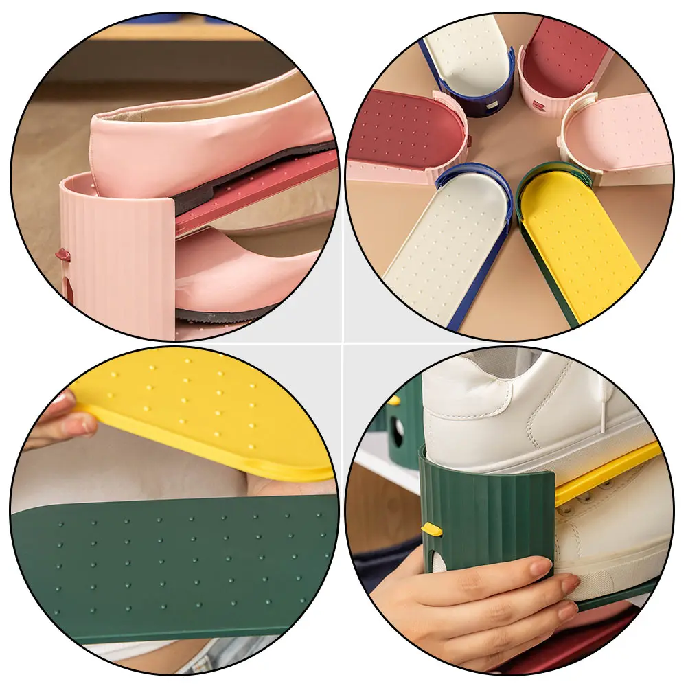 

4pcs Adjustable Shoe Rack Compact Lightweight Double Layer Household ganizer Space saving Storage Solution