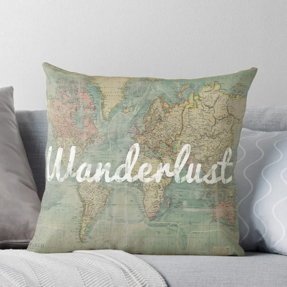 wanderlust on vintage map Throw Pillow Decorative pillow case Cushion Cover Set Pillow