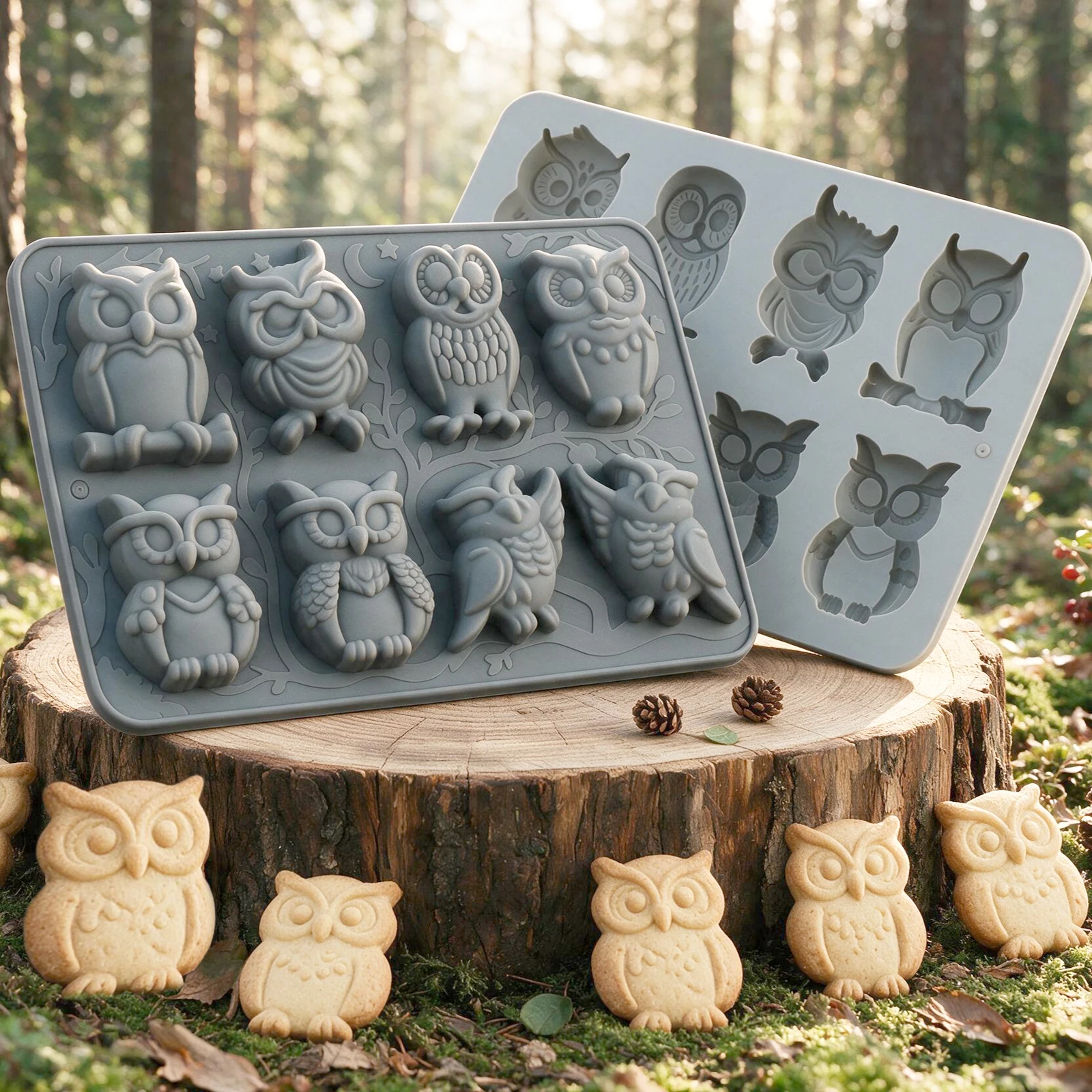 Owl Forest Silicone Mold, Cute Owl Shaped Baking Mould for Cookie, Chocolate, Mousse, Jelly, Candy, DIY Handmade Soap Wax Making