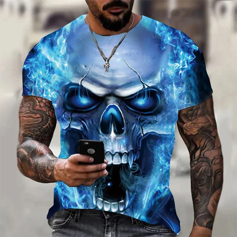

Vintage Men's T-Shirt Skull Magician 3D Print Graphic T-Shirt Summer Fashion Short Sleeve Tee Tops Black Loose Street Clothing