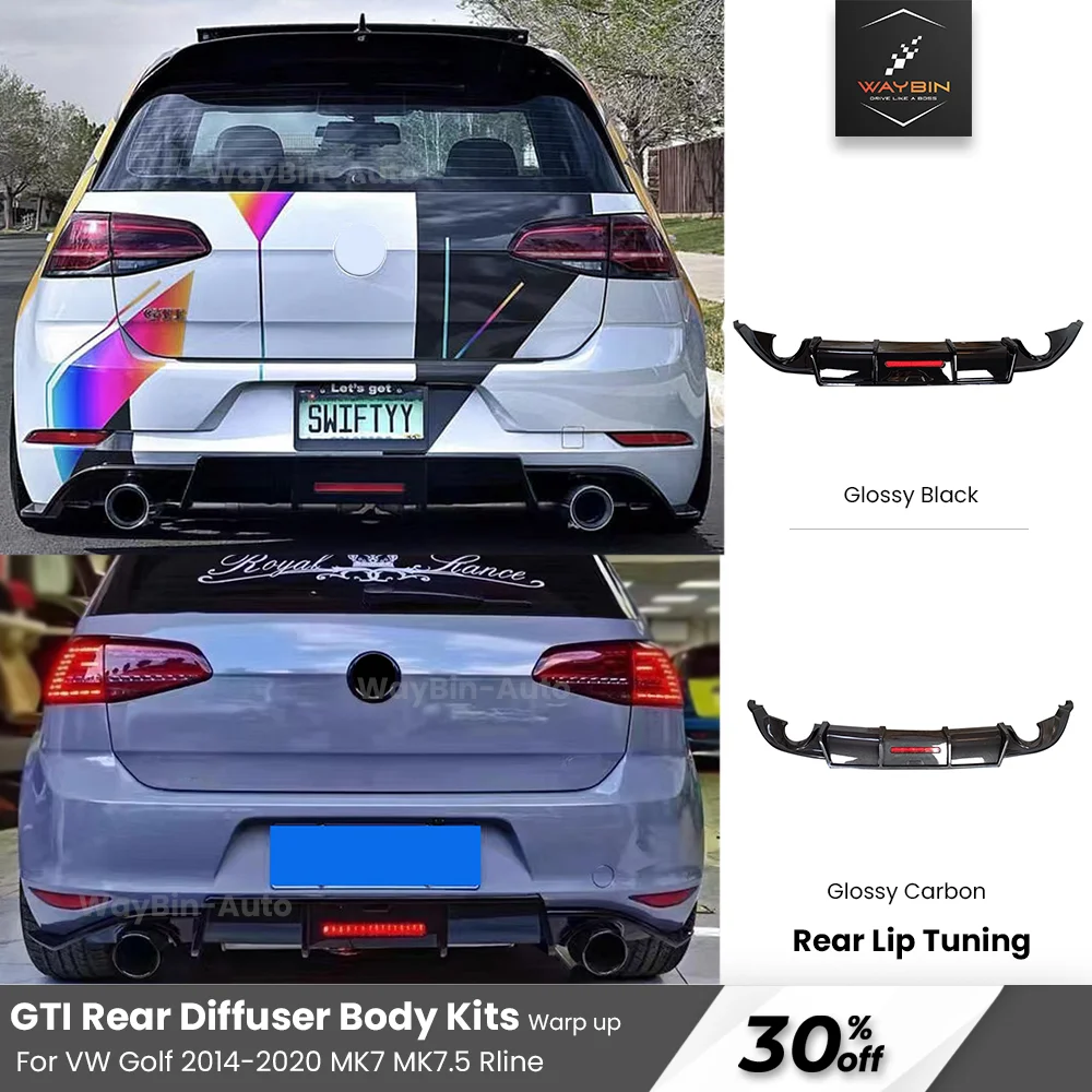 VW Body Kits For Golf 2014-2020 MK7 MK7.5 Rline GTI Rear Diffuser Pilot Light Glossy Carbon Black Bumper Lip Tuning Accessories