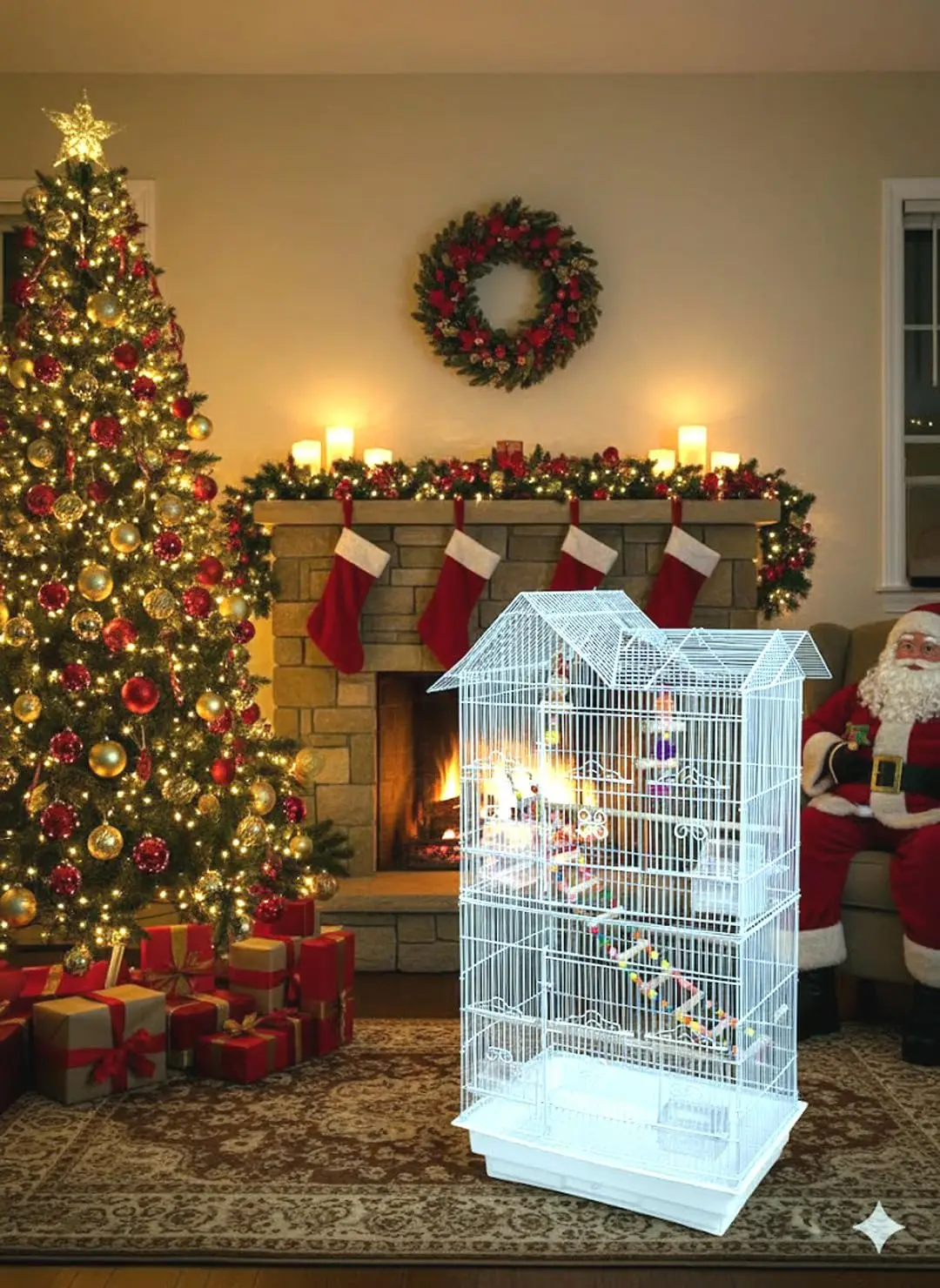 

38-Inch Double Roof Bird Cage with Toys & Ladder for Cockatiels Parakeets Budgie Finch Lovebird Canary Pet Travel Aviary