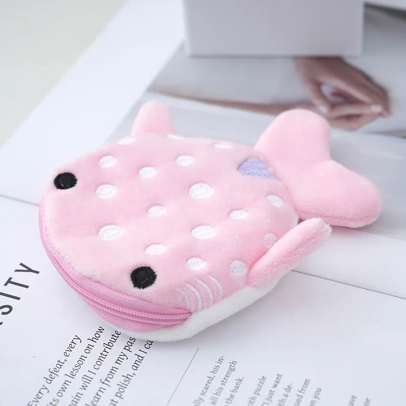 New cartoon pendant decoration small shark plush zipper bag, can be used as coin wallet, data cable bag, headphone bag, etc