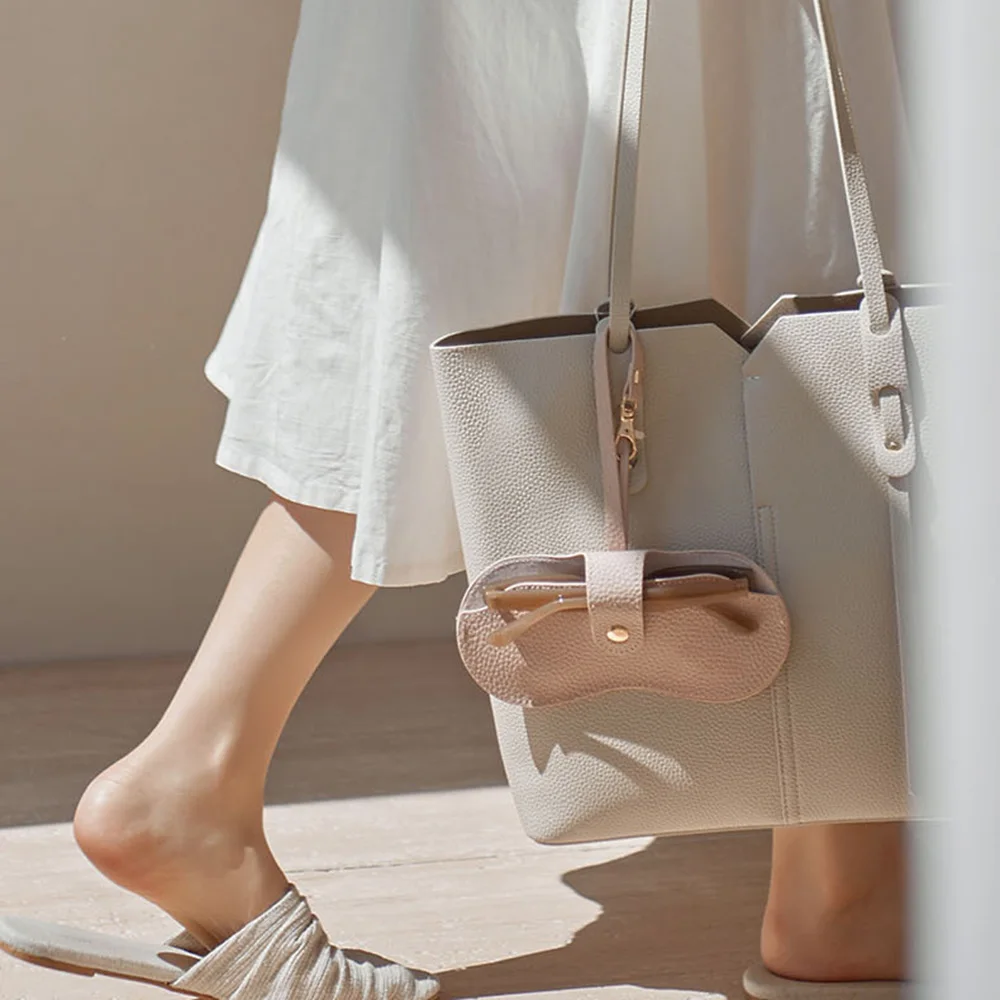 Estojo de óculos magnético-suporte de bolsa de óculos de sol de couro fino-organizador de óculos de viagem portátil com cordão natal