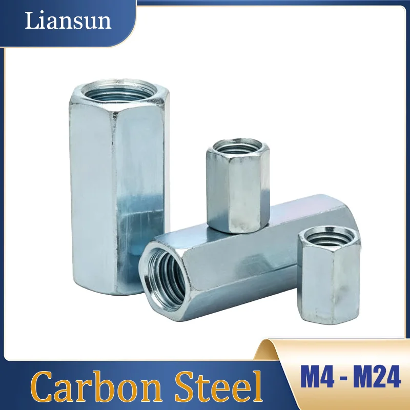 Galvanized Extended Hexagonal Nut M4 M5 M6 M8 M10 M12 M14 M16 M18 M20 M22 M24 Carbon Steel Connecting Thread Nut Hexagonal Nut