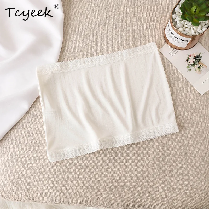 

Tcyeek 100%Real Silk Wrapped Chest For Girls 2024 Summer Breathable Lace Underwear Straight Line French Style Bra New P41342QC