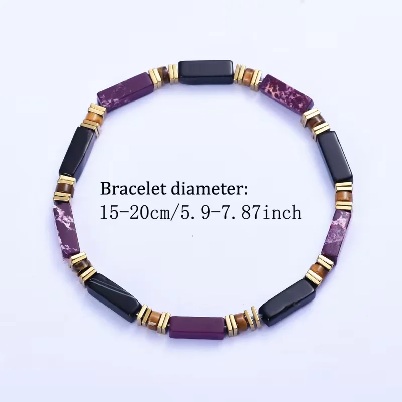 Natürliches Lila Kaiserjaspis & Schwarzes Onyx Rechteckiges Armband für Frauen mit Tigerauge-Abstandsstückern, Partyschmuck, Geschenke – Detail 5