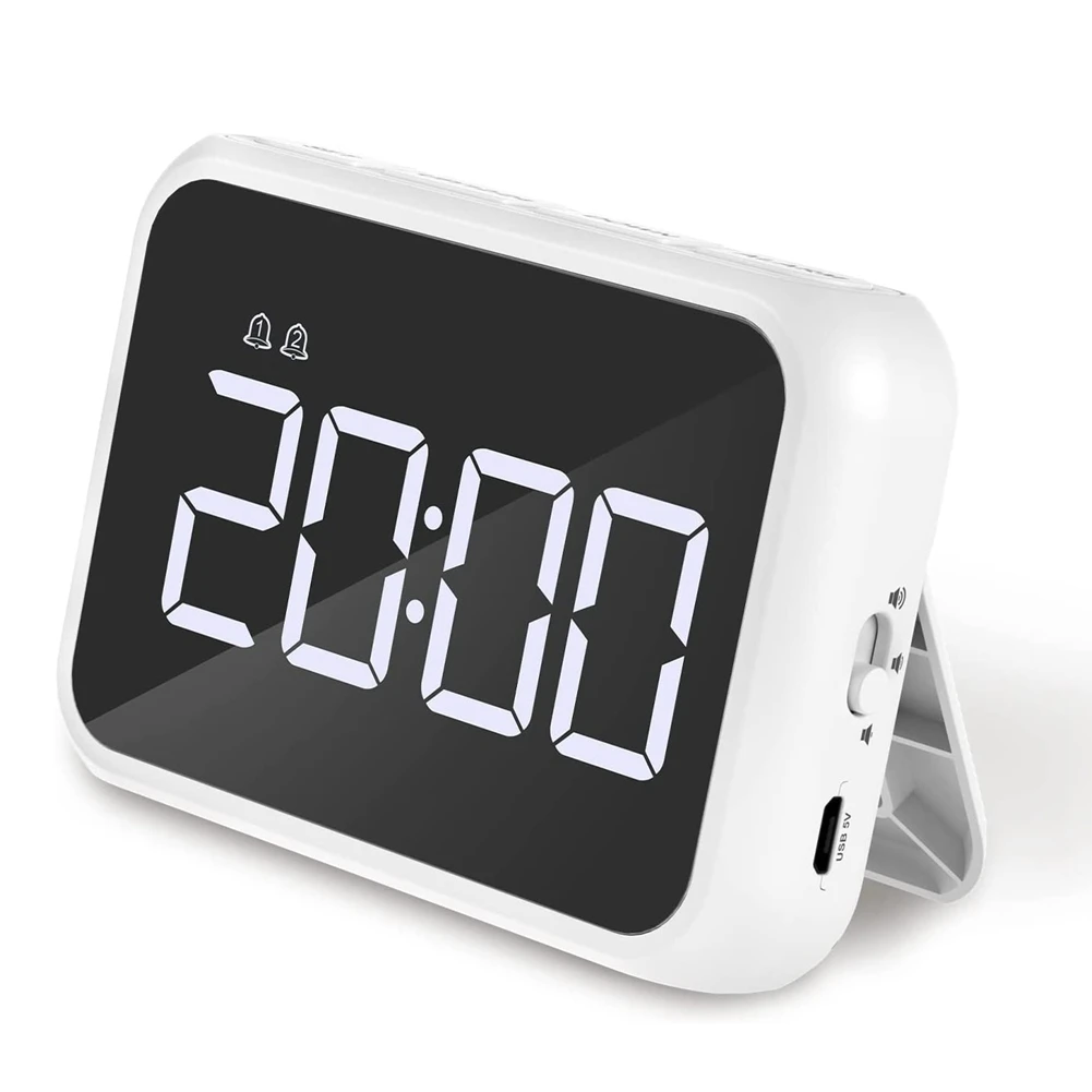 Digital Alarm Clock, 4Inch LED Mirror Digital Clock, Adjustable Brightness & Volume,Display Wall Clock for Home Travel