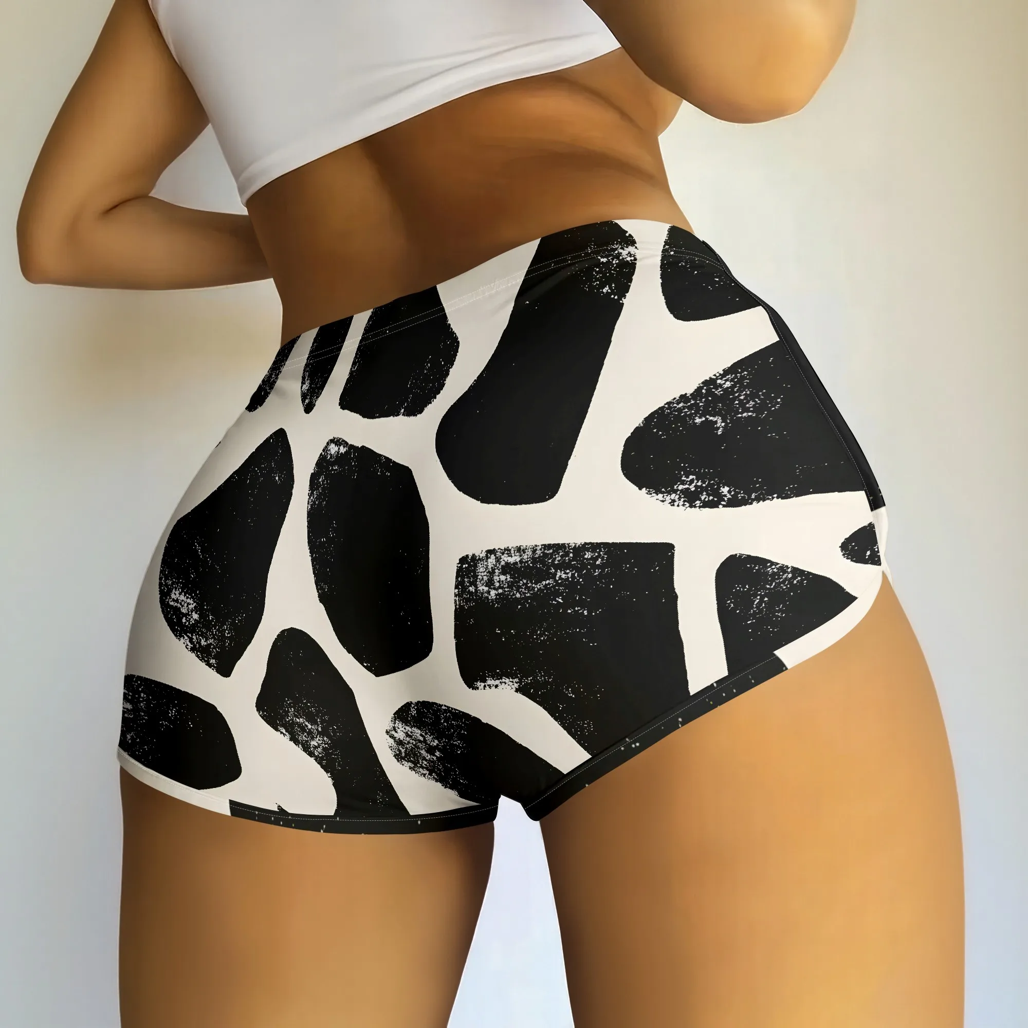Bold Graphic Print Shorts, Abstract Pattern Bottoms, High Waist Style, Summer Beachwear, Workout Fit, S-2XL