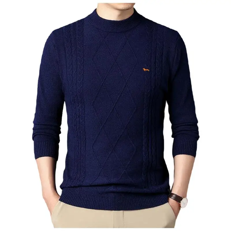 New Men Spring Autumn Polos Knitted Pullovers Jersey 100%Cotton Harmont Embroidery Soft Blaine Solid Keep Warm Sweaters