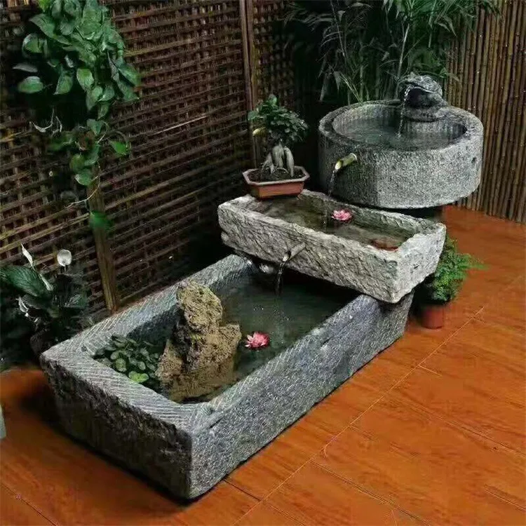

Rural old stone trough sink balcony outdoor wash basin flowing water landscape bluestone cow trough manger pig trough old stone