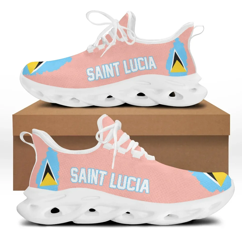 Saint Lucia Flag Print Girls Lace up Mesh Swing Sneakers Lightweight Casual Platform Shoes for Women Comfort Zapatos