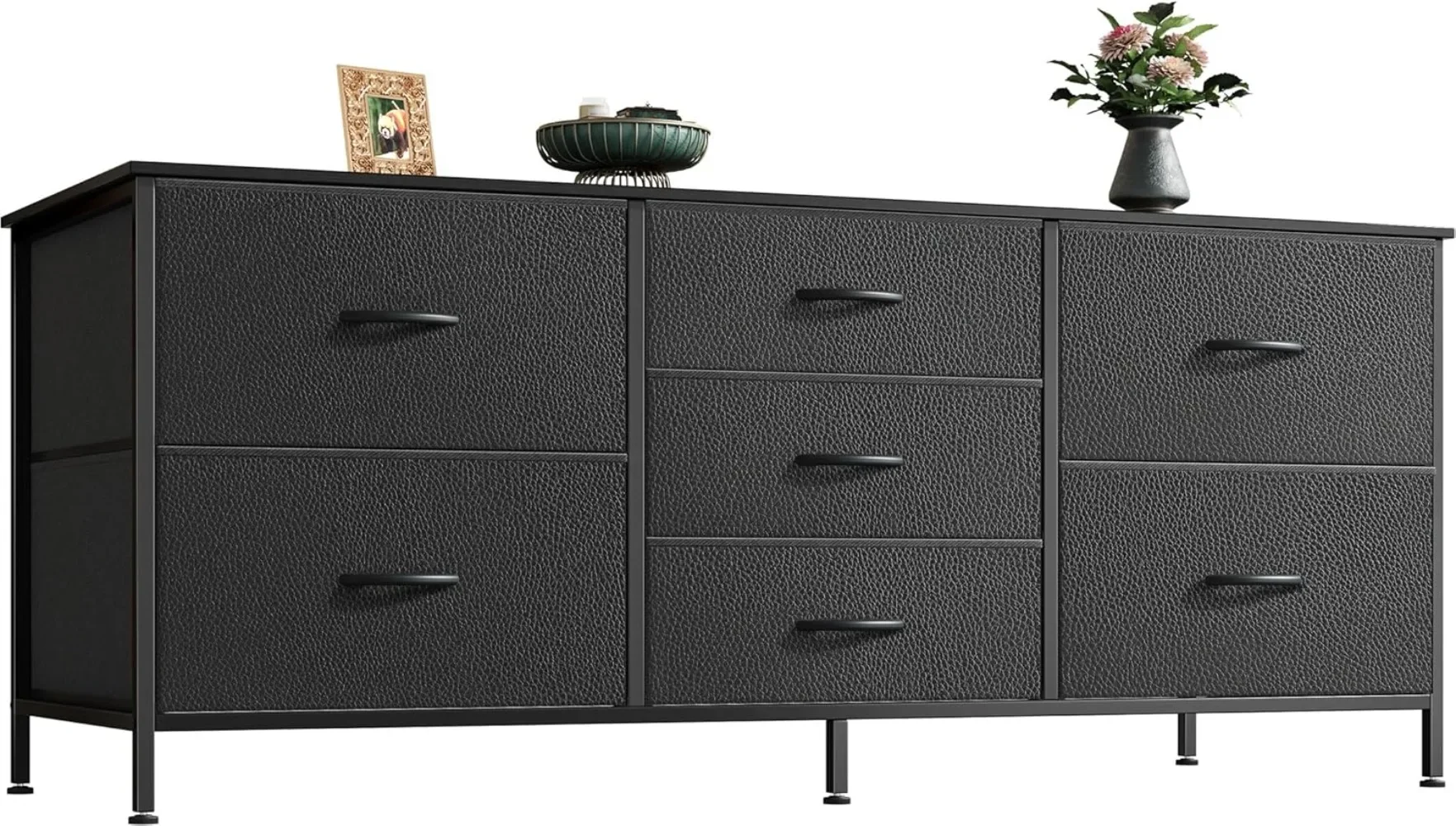 Dresser with 7 Drawers, 47 Inch Dresser TV Stand for 43, 50, 55 Inch TV, Wide Fabric Dresser Chest of Drawers