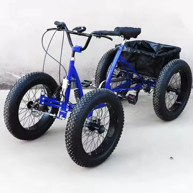 20-Zoll-Schneefahrrad mit fettem Reifen, 4-Rad-Cargo-Fahrrad, Pedal für Erwachsene, Quad-Bike, Offroad-Quad-Cargo, geeignet für Aufbewahrungskorb