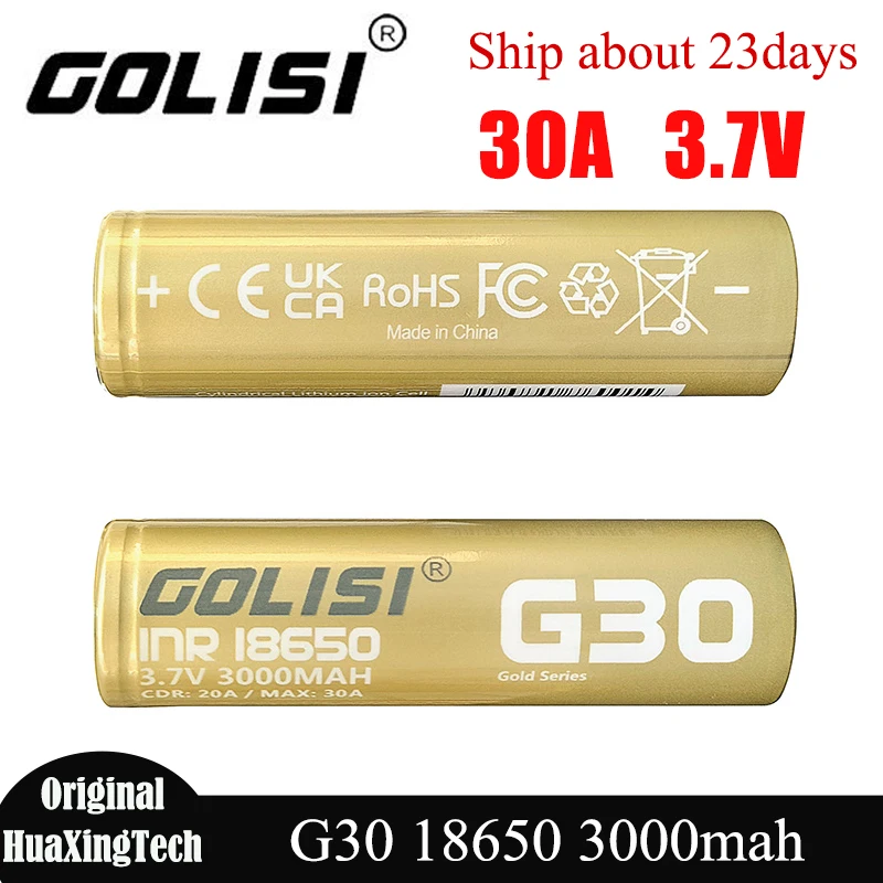 

Original GOLISI G30 18650 Battery 3000mah 3.7V 30A High Drain Rechargeable Lithium Baterias High Capacity 100% Grade A Cell