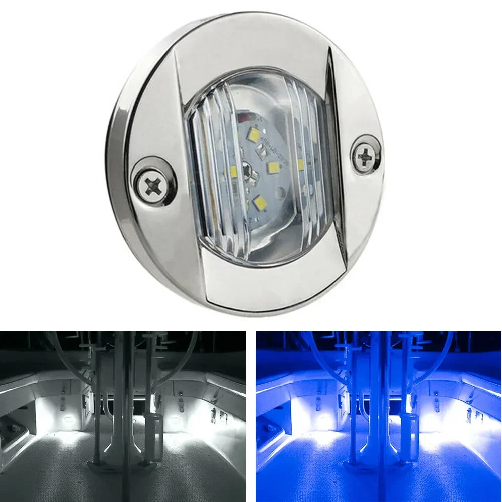 Luz LED de popa para barco marino, 12V CC, blanco, azul, redondo, luz de popa LED para barco marino, luz de cortesía para cubierta de cabina, resistente al agua