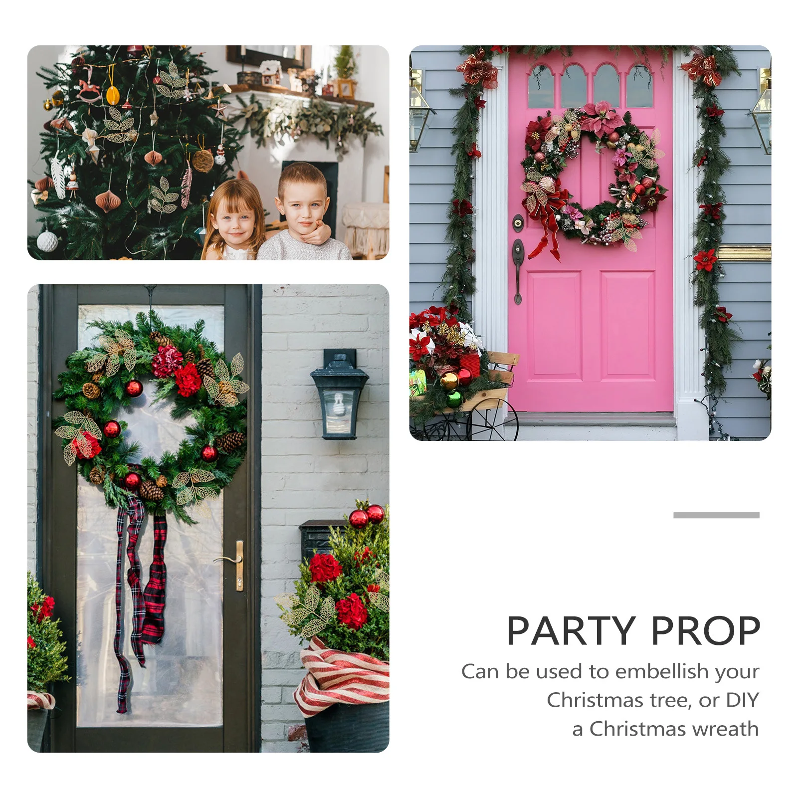 

10 Pcs Christmas Ornament Decorative Leaves Berry Decoration Wreath Adornment Golden Party Supplies