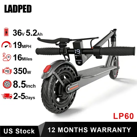 2026 LADPED LP60 Electric Scooter 350W Max 19mph Speed 8.5inch Tire Folding Design with 16 Miles Range for Adult Urban Commuting