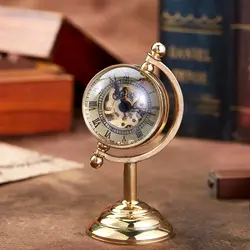Transparent Glass Ball Copper Mechanical Hand Winding Desk Clock Globe/Trophy Shaped Desktop Ornament Vintage Gifts Male 2023
