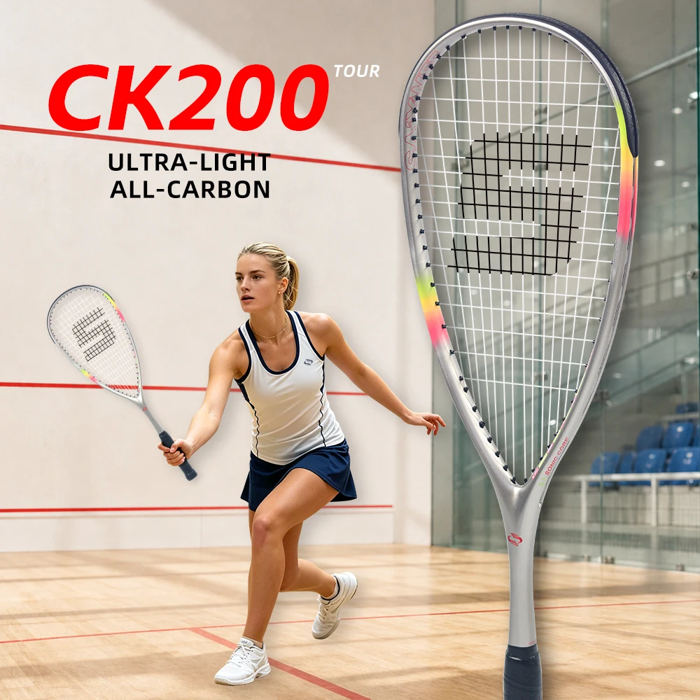 CK200 Pro T800 Full Carbon Squash Racket 139g Ultra Light Shock Dampening Frame Dual Groove Streamlined Design Fast Swing