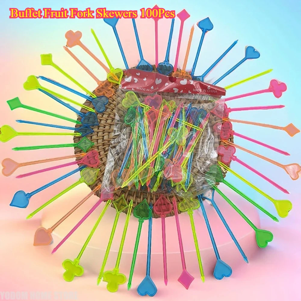Espetos de garfo de frutas buffet 100 unidades - Animal Flamingo Coração Fontes de festa Bolo Sobremesa