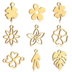 5Pcs/Lot Floral Theme Flower Charms Stainless Steel Sakura/Peach Blossom/Clover Pendants DIY Necklace Bracelets Jewelry Making