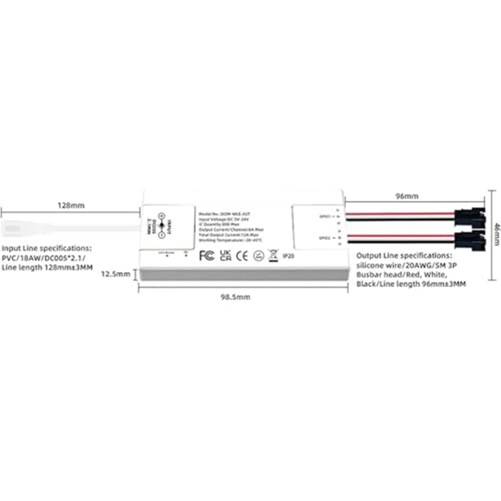 Ultra thin LED Digital Strip Controller Built in Mic Sound Reactive Modes for ESP32/ESP8266 WS2811 5V 24V Max12A