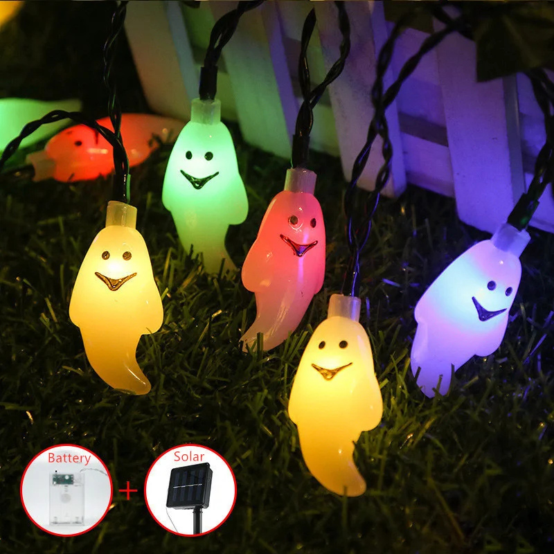 Impermeável Solar Powered Pátio Luz, Outdoor LED String Lights, Lâmpada fantasma, Dia das Bruxas, Decorações de Natal, 124, 2023