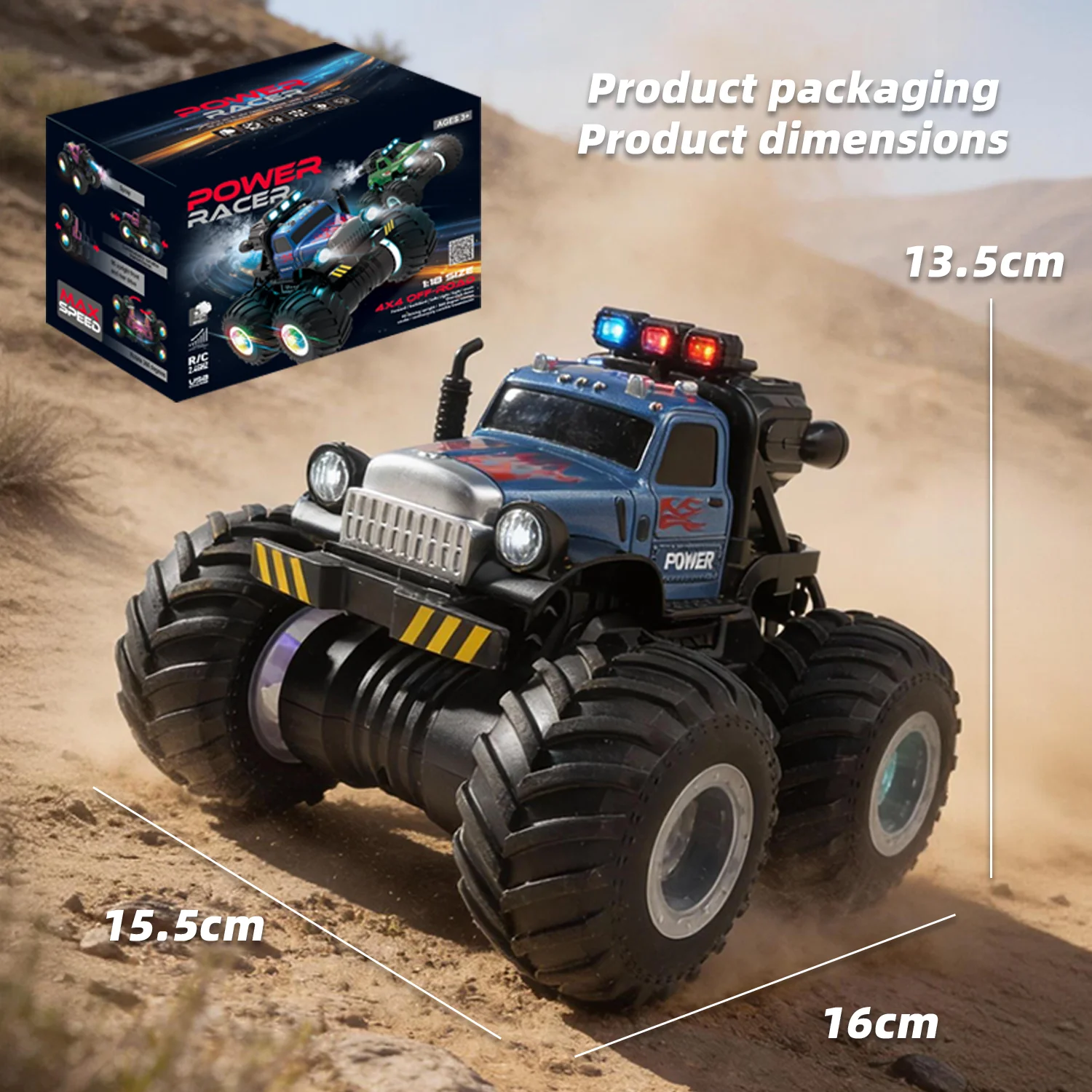 1:18 Remote Control Off-road Car, 2.4GHz 4WD 360° Rotating RC Toy Car, Kids Christmas Gift view 6