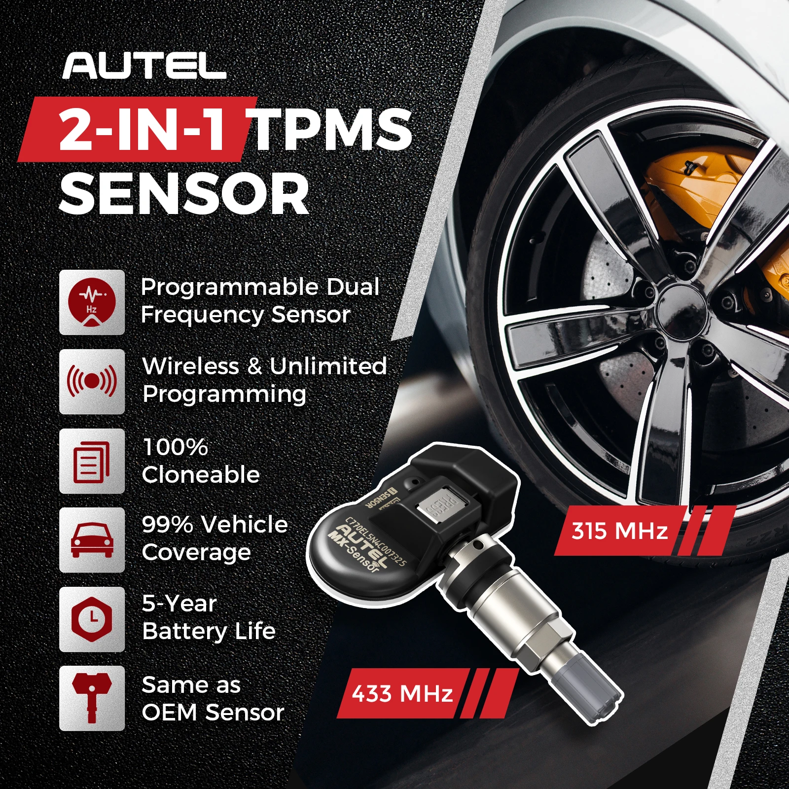 Autel MX Sensor 4PCS 8PCS Set 433 315MHZ TPMS Sensor Narzędzia do naprawy opon MaxiTPMS Pad Monitor ciśnienia w oponach Programowalny czujnik MX