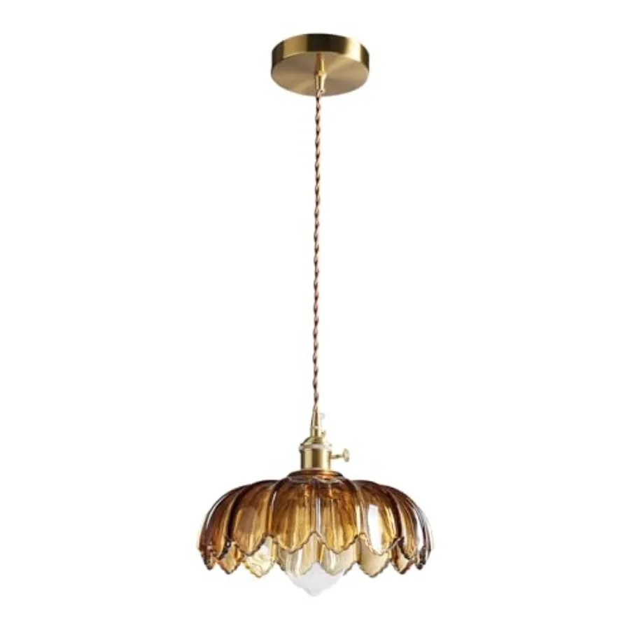 

Pendant Lights Kitchen Island: Amber Glass Hanging Light Fixture with Rotating Switch E26 Base - Modern Lighting for Dining Roo