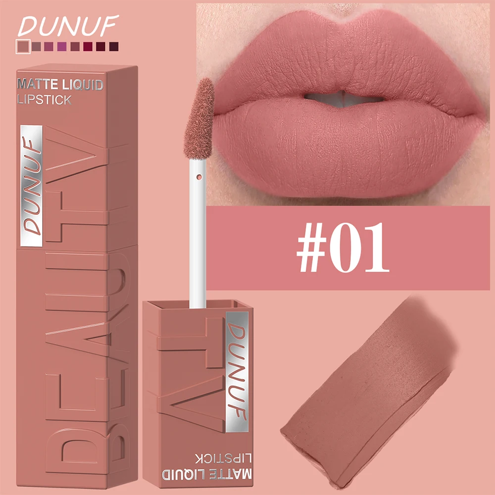 DUNUF 8-kleuren mat fluweel glad, eenvoudig aan te brengen lipgloss met vierkante buis, waterdichte driedimensionale opvullende lippenstift