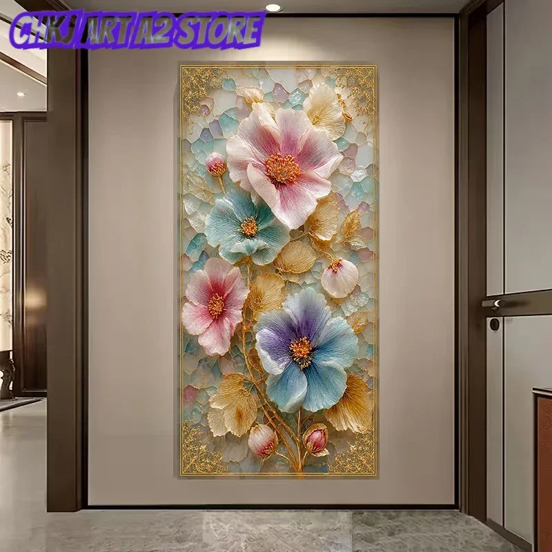 Floral Bouquet Pastel Blue and Pink Flowers Gold Leaf Poster and Prints Canvas Painting Wall Art Pictures Home Decor Cuadros
